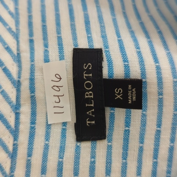 Talbots Striped Linen Shirt Blue White XS preppy classic Business casual coastal - Picture 6 of 7